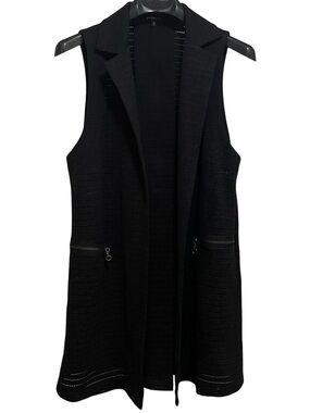 Yushi Black Knit Longline Vest – Sleeveless Open Front Top Small